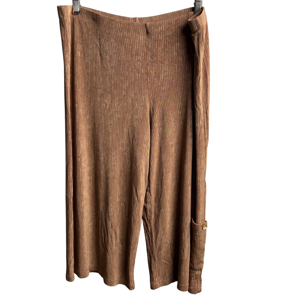 VTG Coldwater‎ Creek Brown Striped Slub Knit Slinky Wide Leg Crop Pants PXL USA